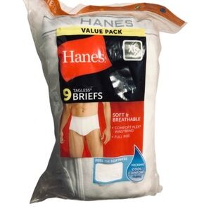 NEW HANES Briefs Underwear 9-Pack XL 40” - 42” White Tagless Men’s